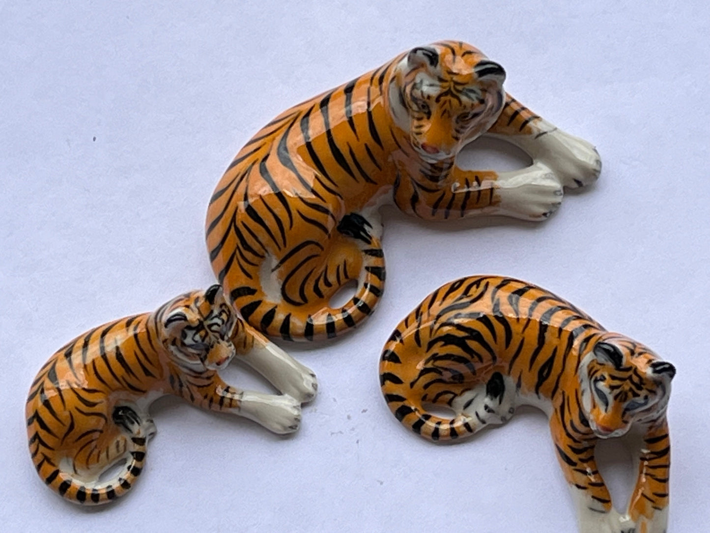 Miniature Porcelain Tiger Family Figurines Set of 3