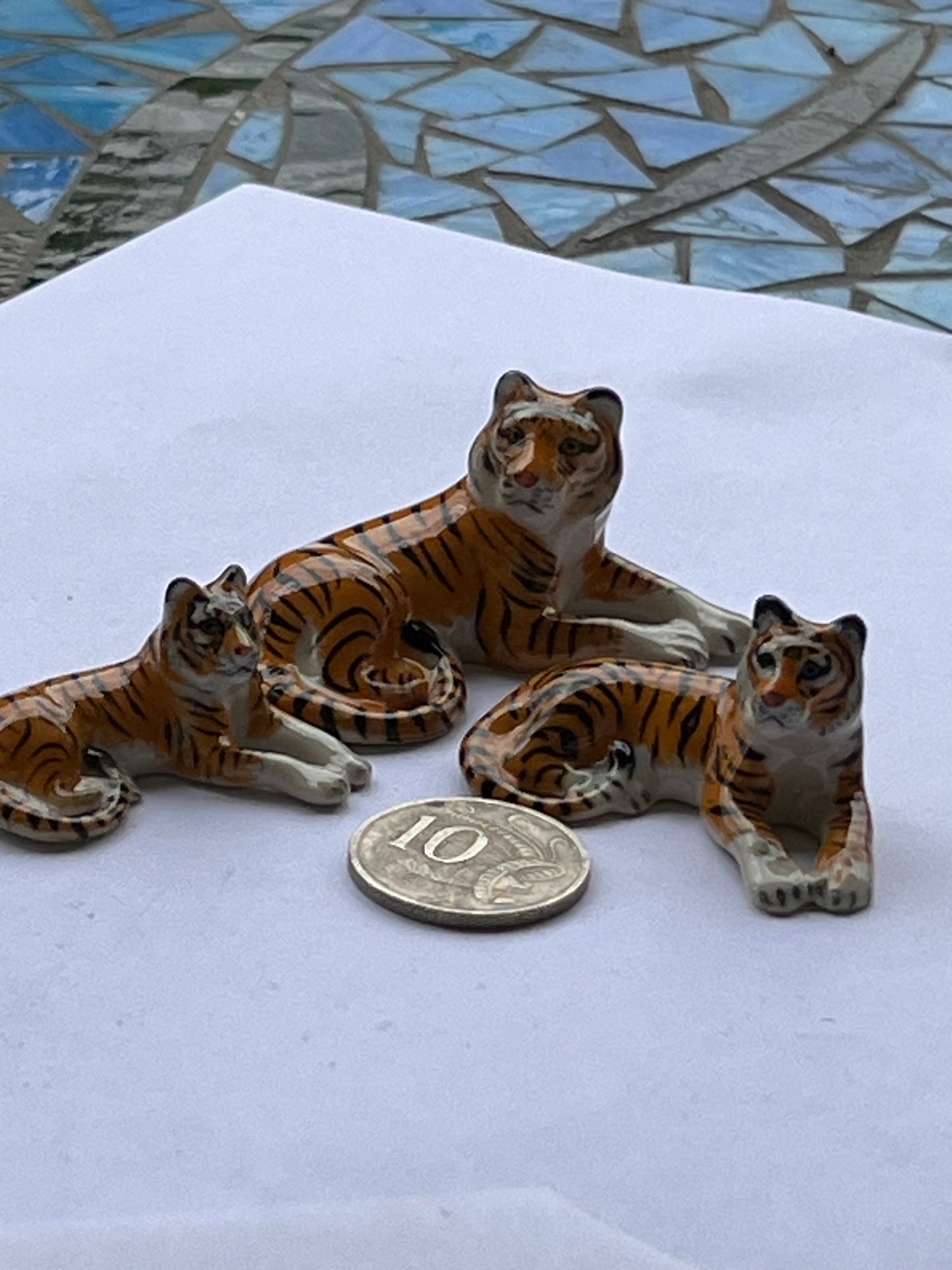 Miniature Porcelain Tiger Family Figurines Set of 3