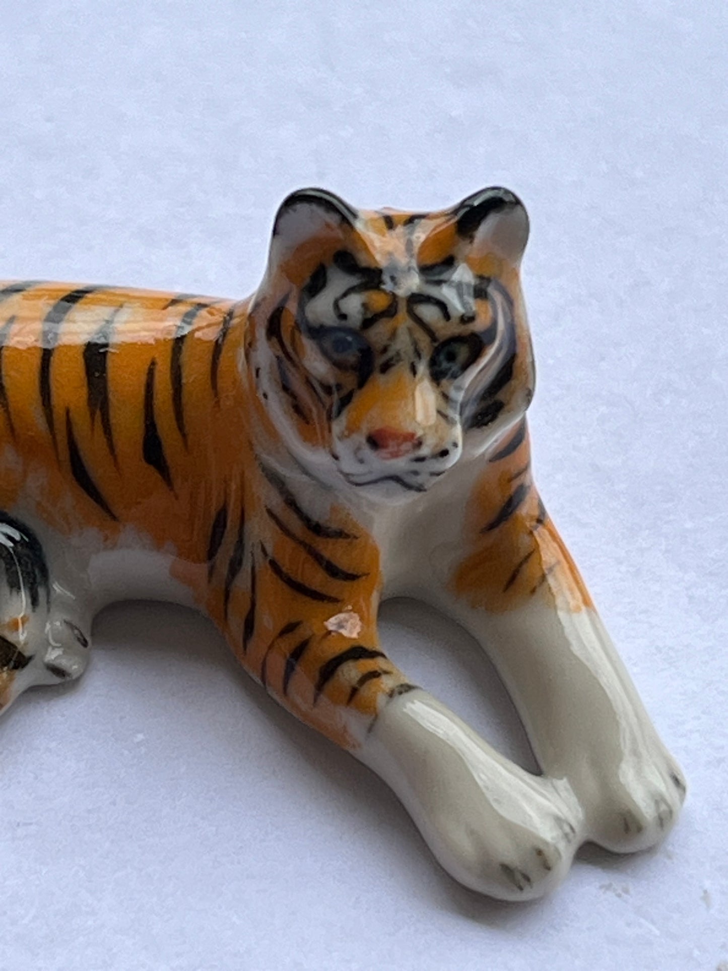 Miniature Porcelain Tiger Family Figurines Set of 3