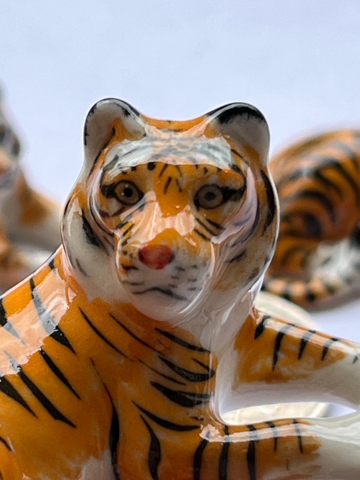 Miniature Porcelain Tiger Family Figurines Set of 3