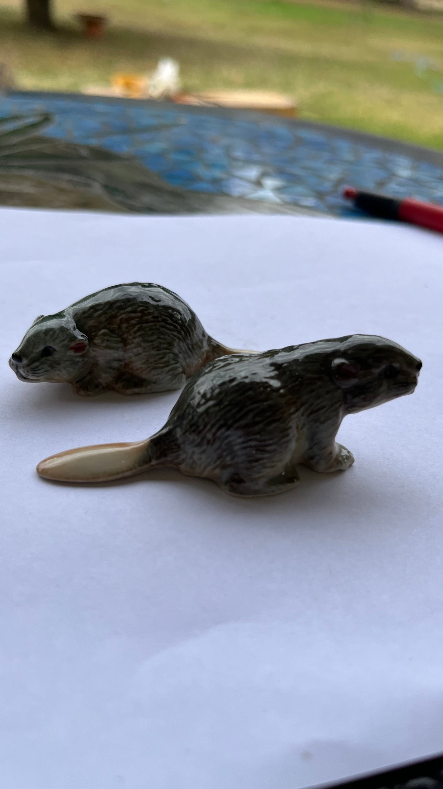 Miniature Porcelain Beaver Set 2 pcs
