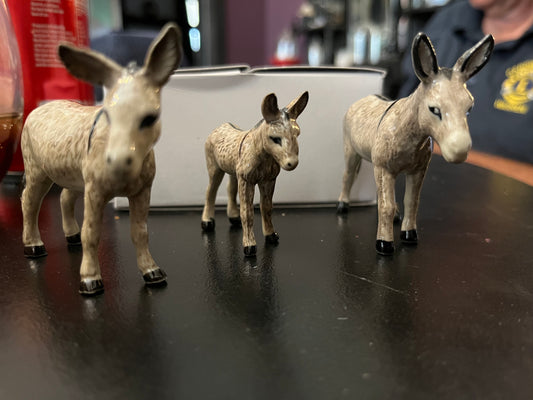 Miniature Porcelain Grey Donkey Set of 3
