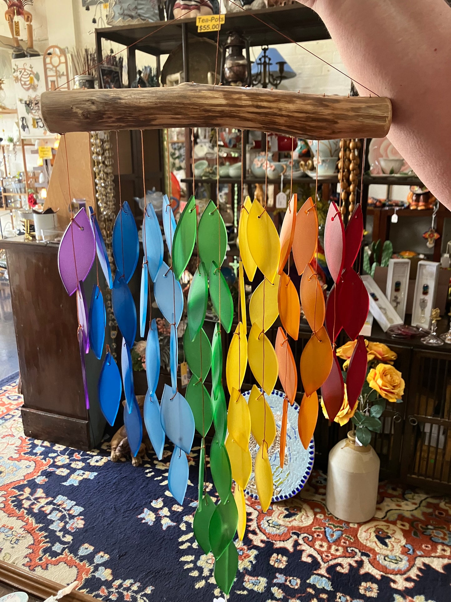 Multi Colour Wind Chime Glass and Driftwood