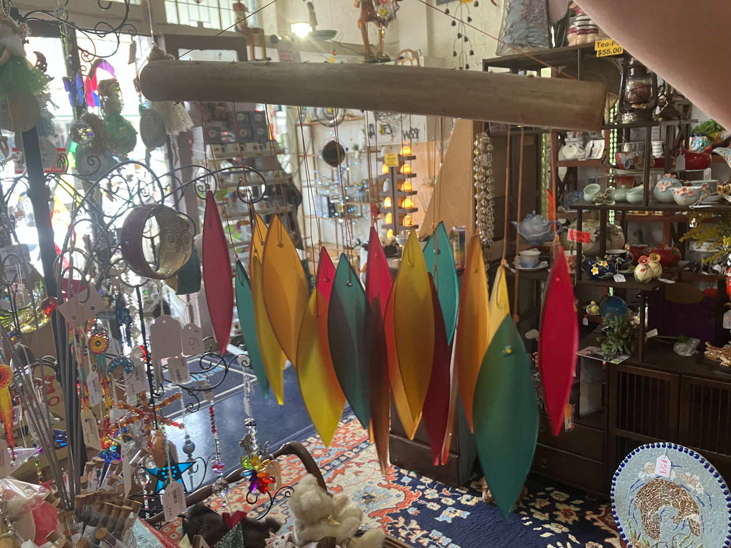 Multi Colour Glass  Wind Chime With Driftwood