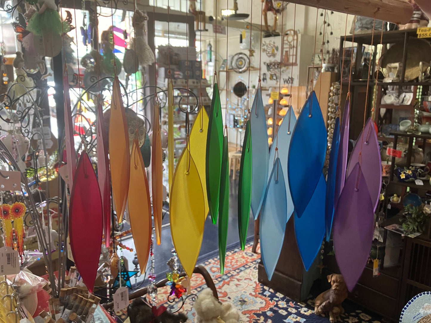 Multi Colour Glass  Wind Chime With Driftwood