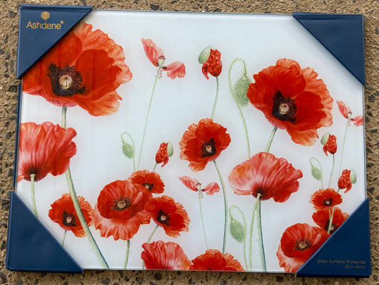 Ashdene Poppy Design Glass Cutting Board Surface Protector