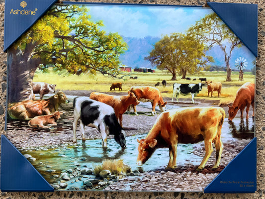 Ashdene Cows Grazing  Design Glass Cutting Board Surface Protector