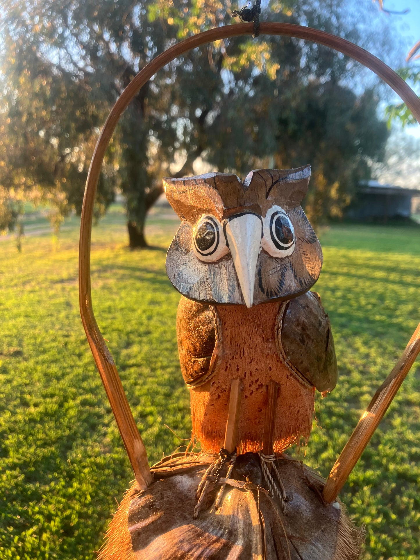 Hanging Wind Chime Coconut and Bamboo Owl