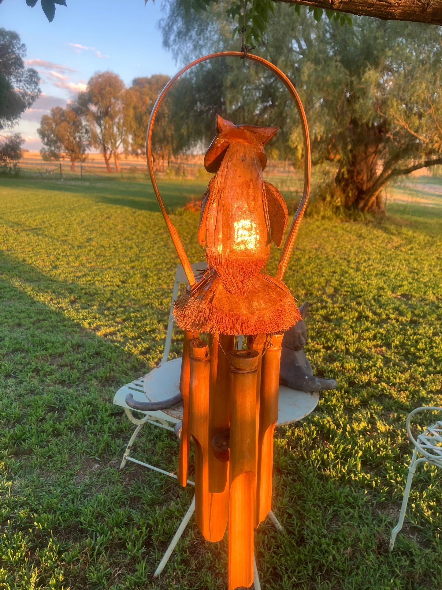 Hanging Wind Chime Coconut and Bamboo Owl