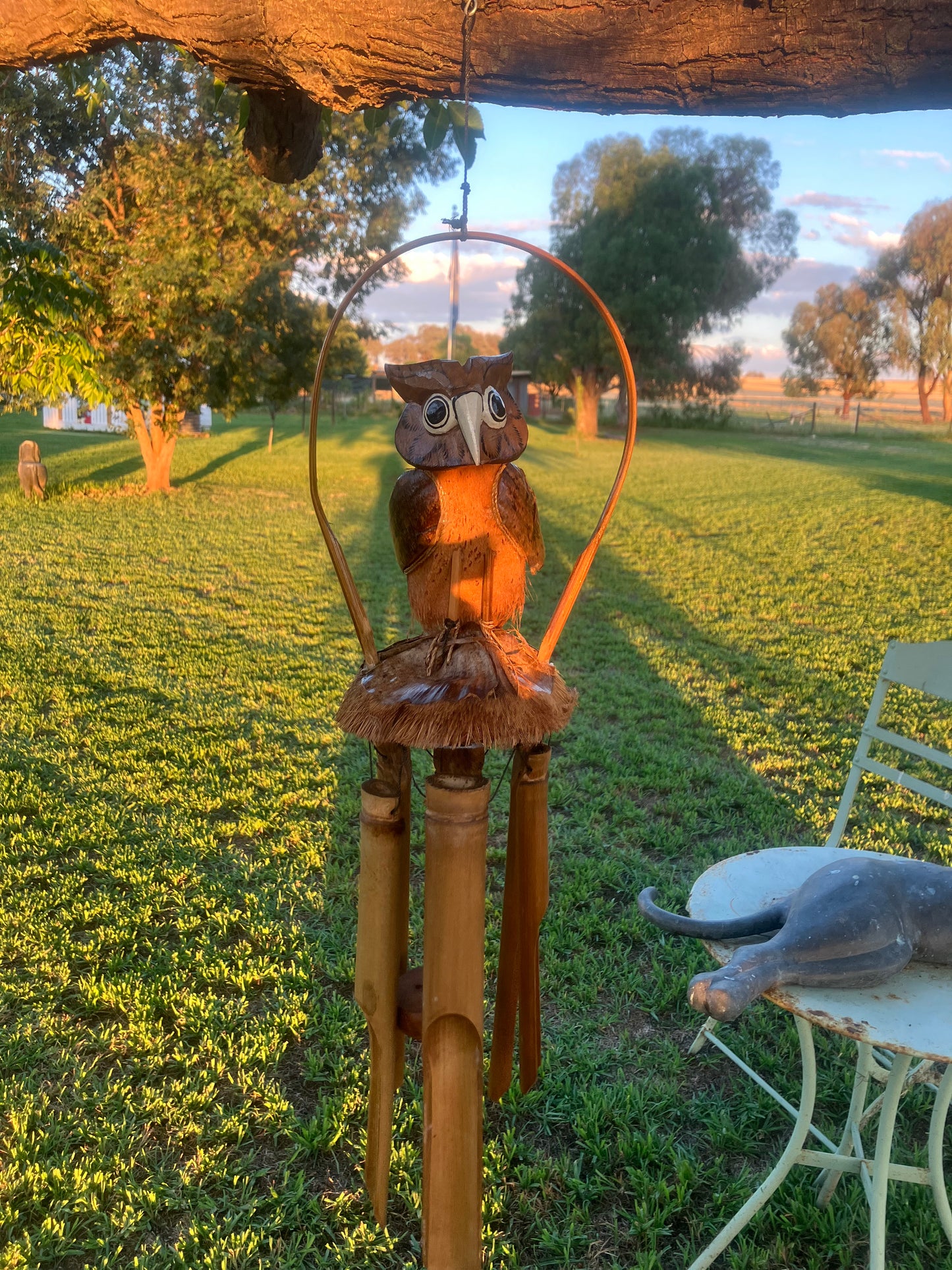 Hanging Wind Chime Coconut and Bamboo Owl