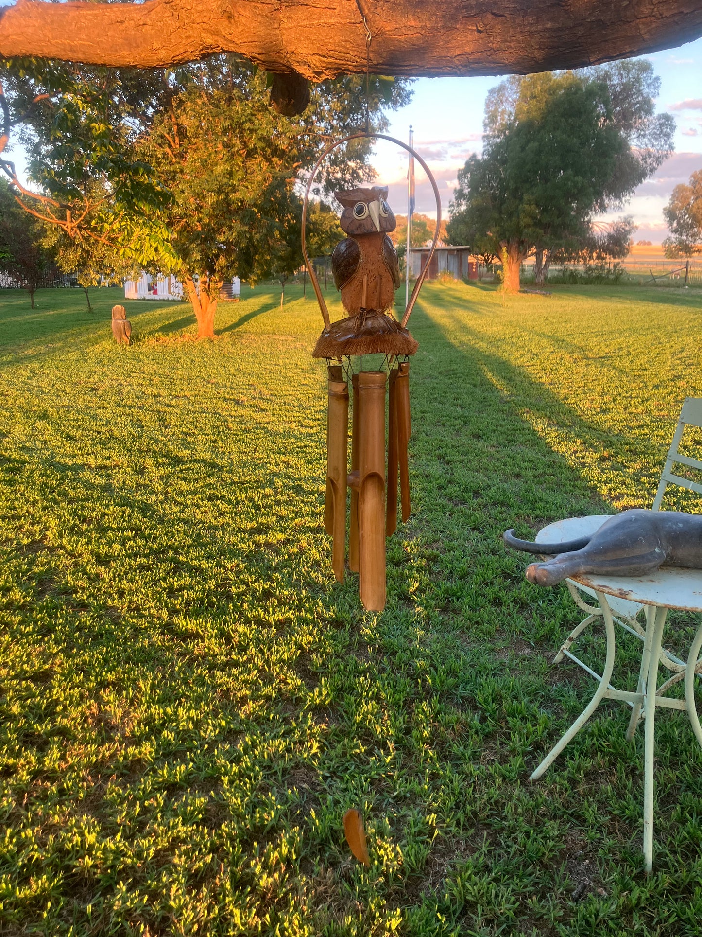 Hanging Wind Chime Coconut and Bamboo Owl