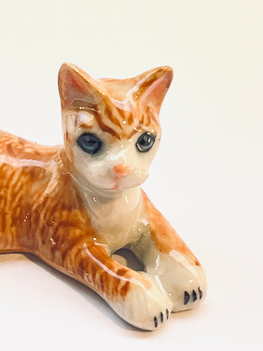 Miniature Porcelain Ginger Cat Lying Down
