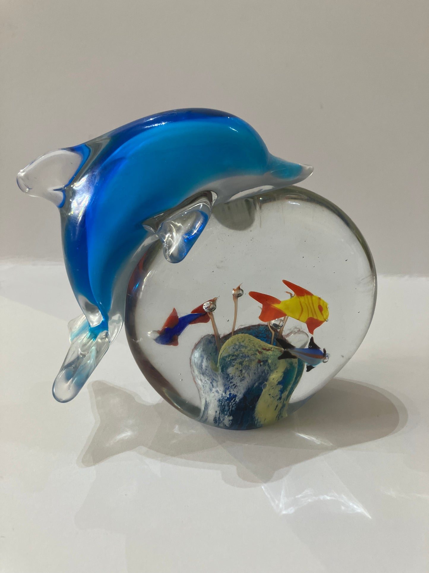 Glass Paperweight Dolphin On Reef