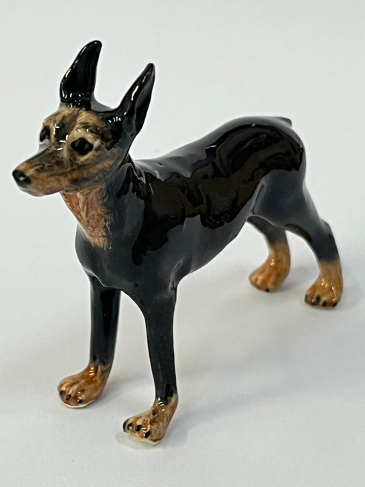 Miniature Porcelain Doberman Dog With Pointed Ears Figurine