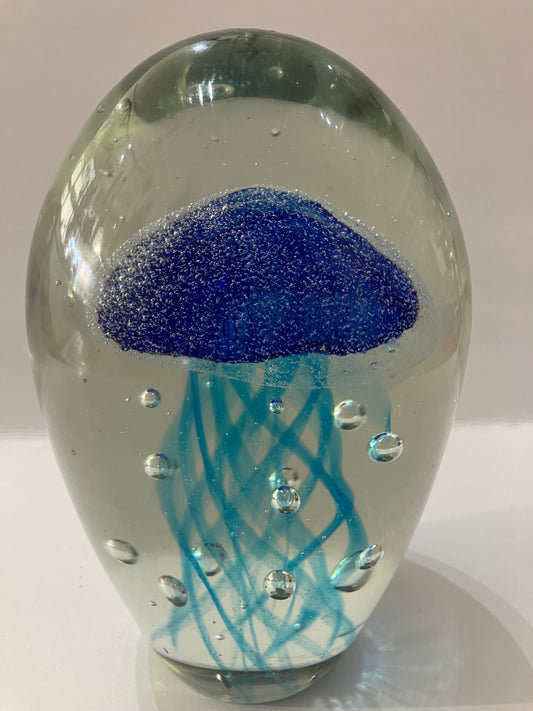 Glass Paperweight Blue Jelly Fish