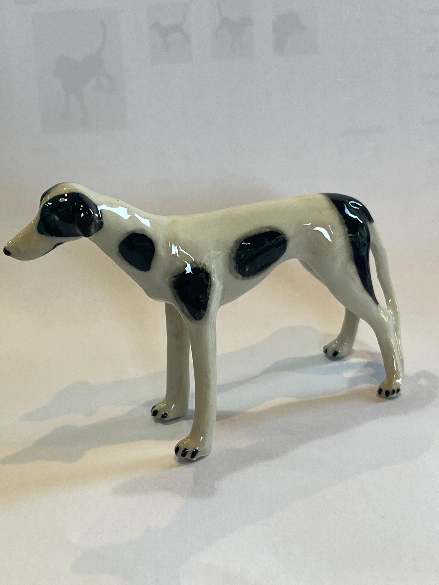 Porcelain Miniature Black and White Greyhound