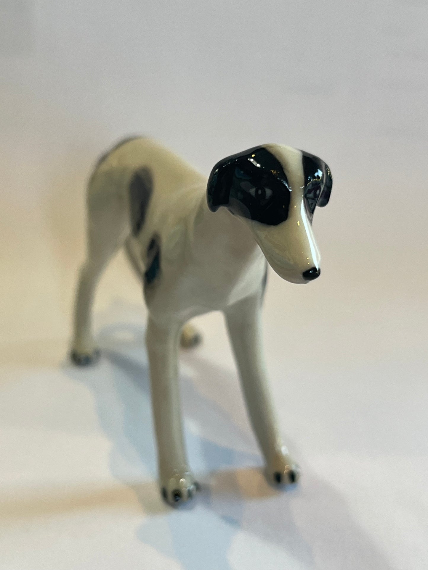 Porcelain Miniature Black and White Greyhound