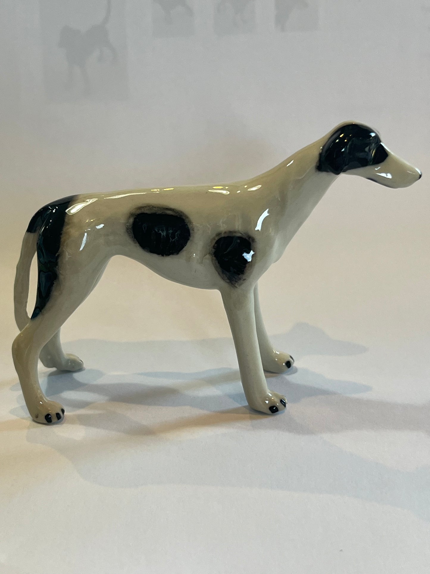 Porcelain Miniature Black and White Greyhound