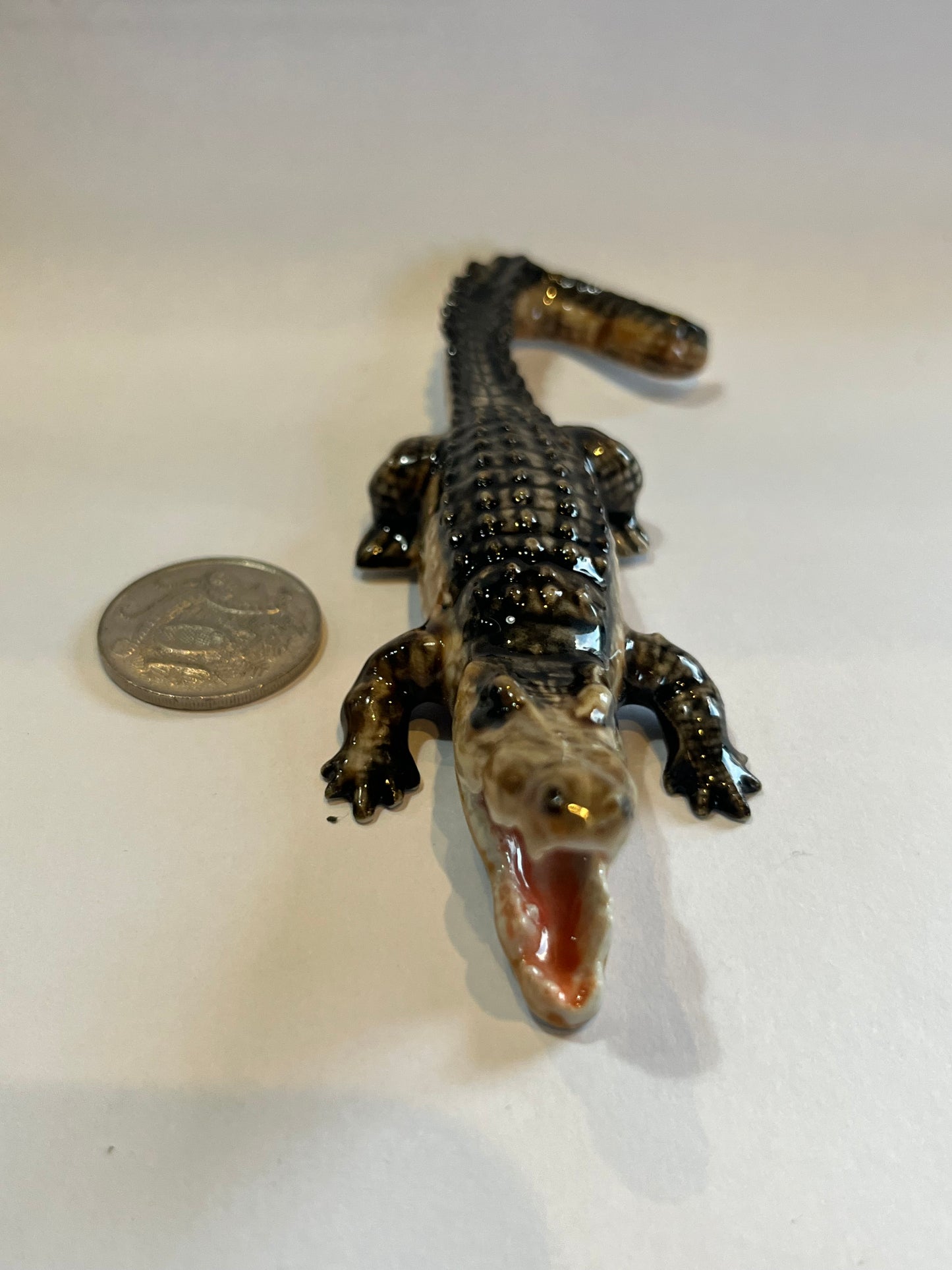 Miniature Porcelain Crocodile With Mouth Open
