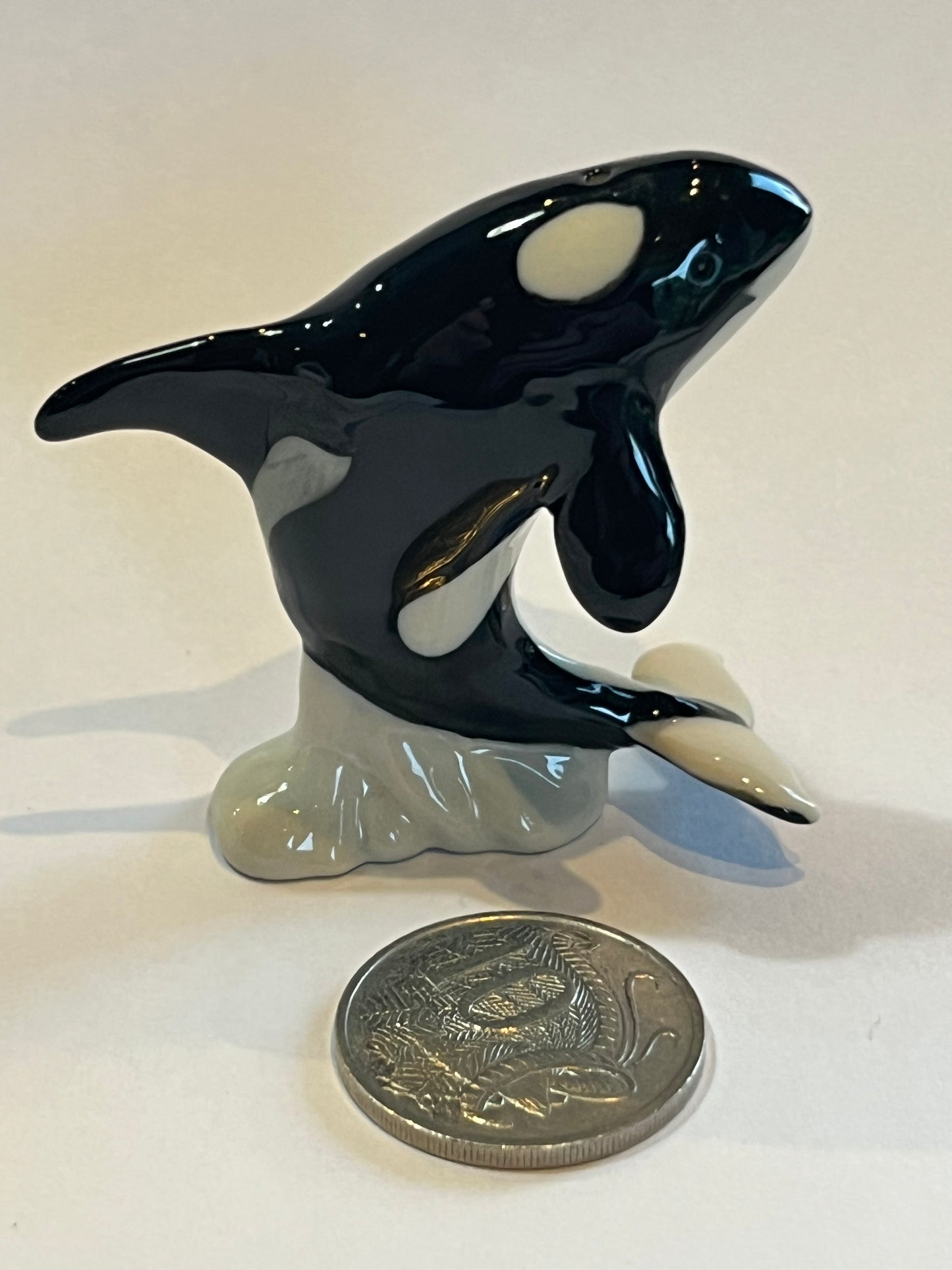 Miniature Porcelain Orca Killer Whale Figurine Breaching The Ocean