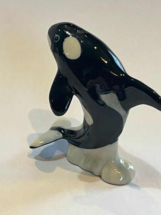 Miniature Porcelain Orca Killer Whale Figurine Breaching The Ocean