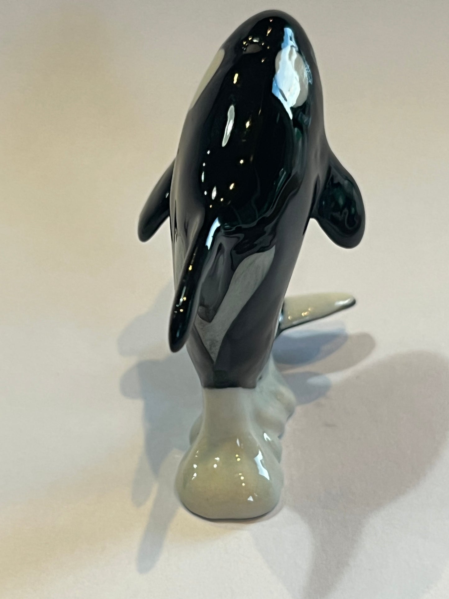 Miniature Porcelain Orca Killer Whale Figurine Breaching The Ocean