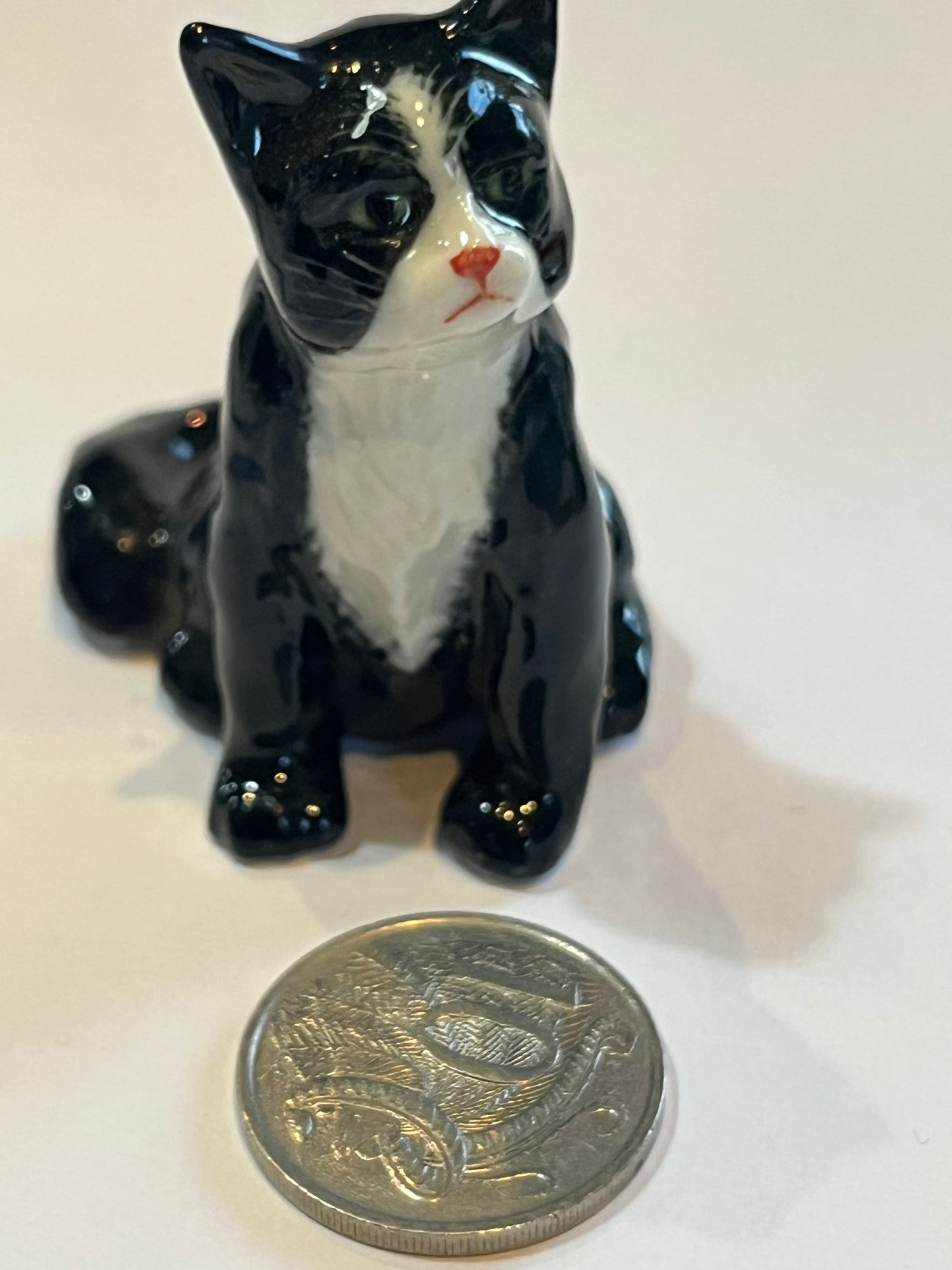 Miniature Porcelain Tuxedo Black & White Sitting Cat