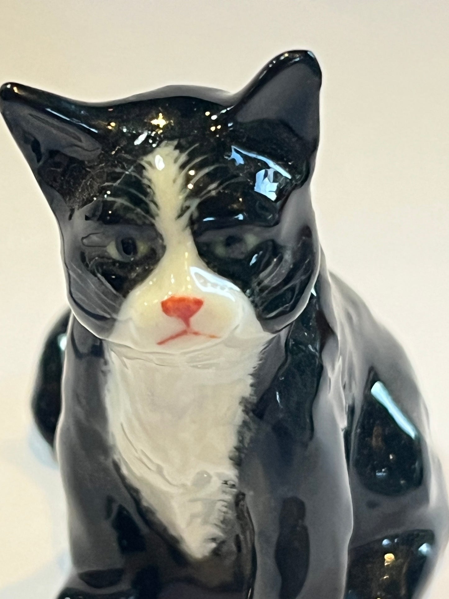 Miniature Porcelain Tuxedo Black & White Sitting Cat