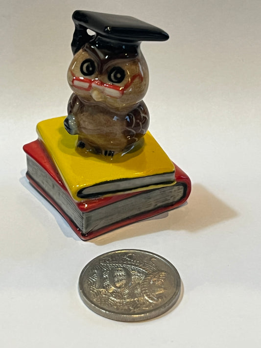 Graduation Owl Porcelain Miniature Figurine-Scholar Owl On Books