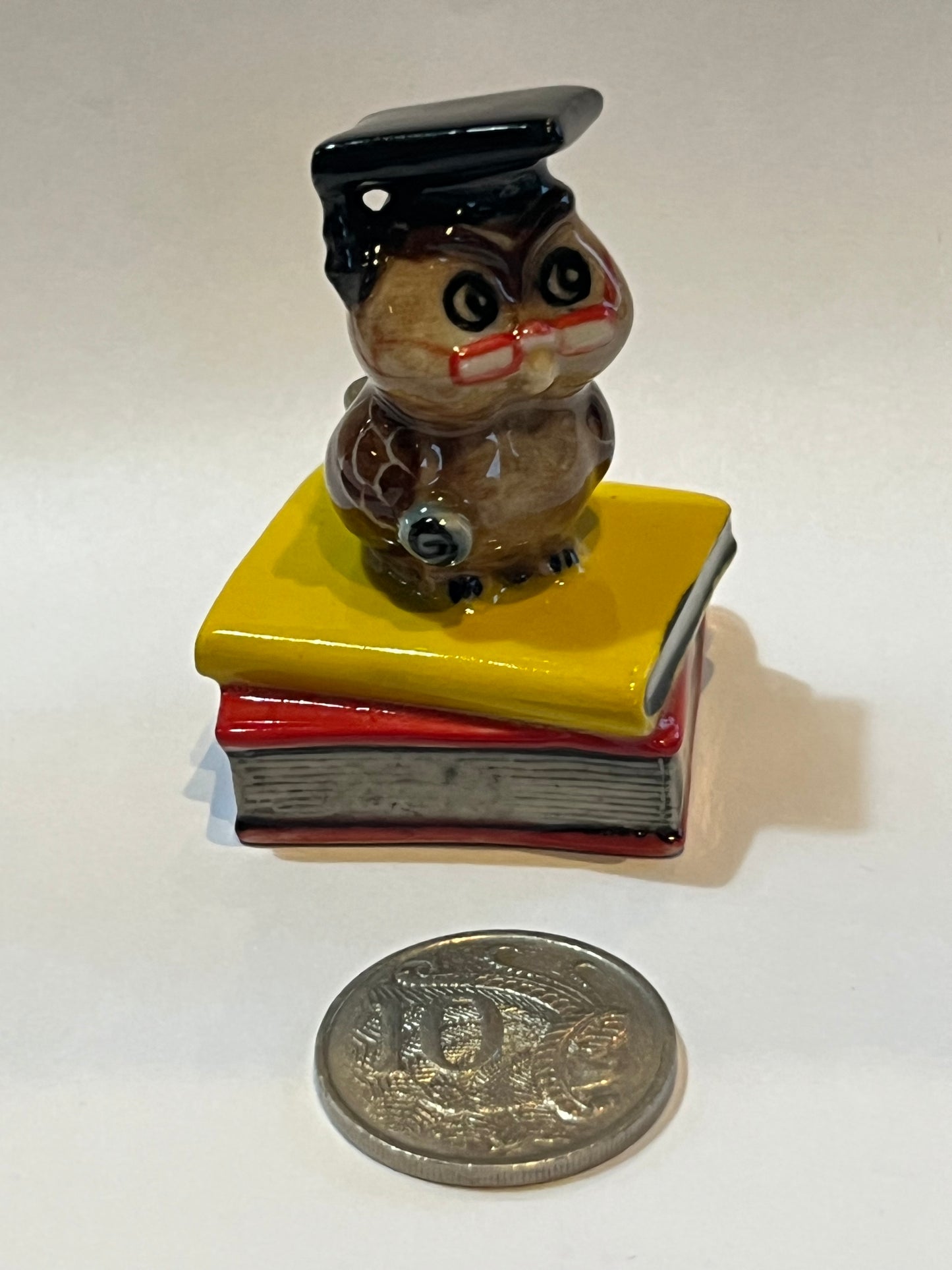 Graduation Owl Porcelain Miniature Figurine-Scholar Owl On Books