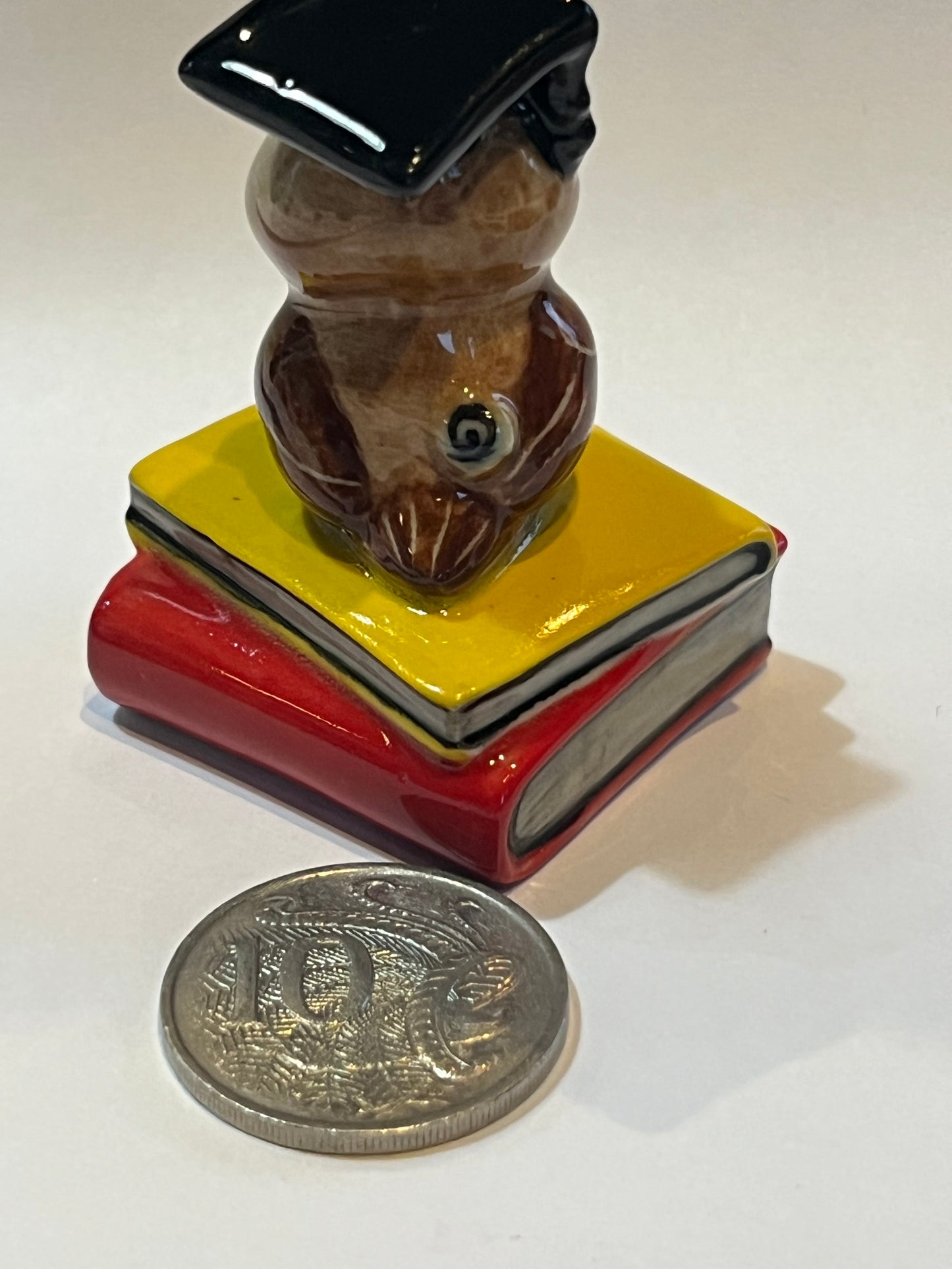 Graduation Owl Porcelain Miniature Figurine-Scholar Owl On Books
