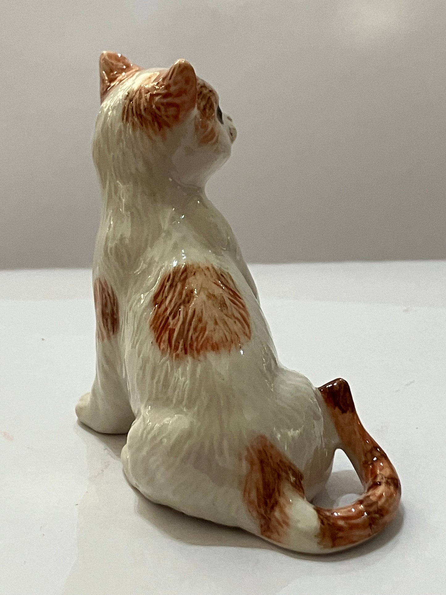 Miniature Porcelain Cats Kittens Figurine White and  Ginger Cat Sitting