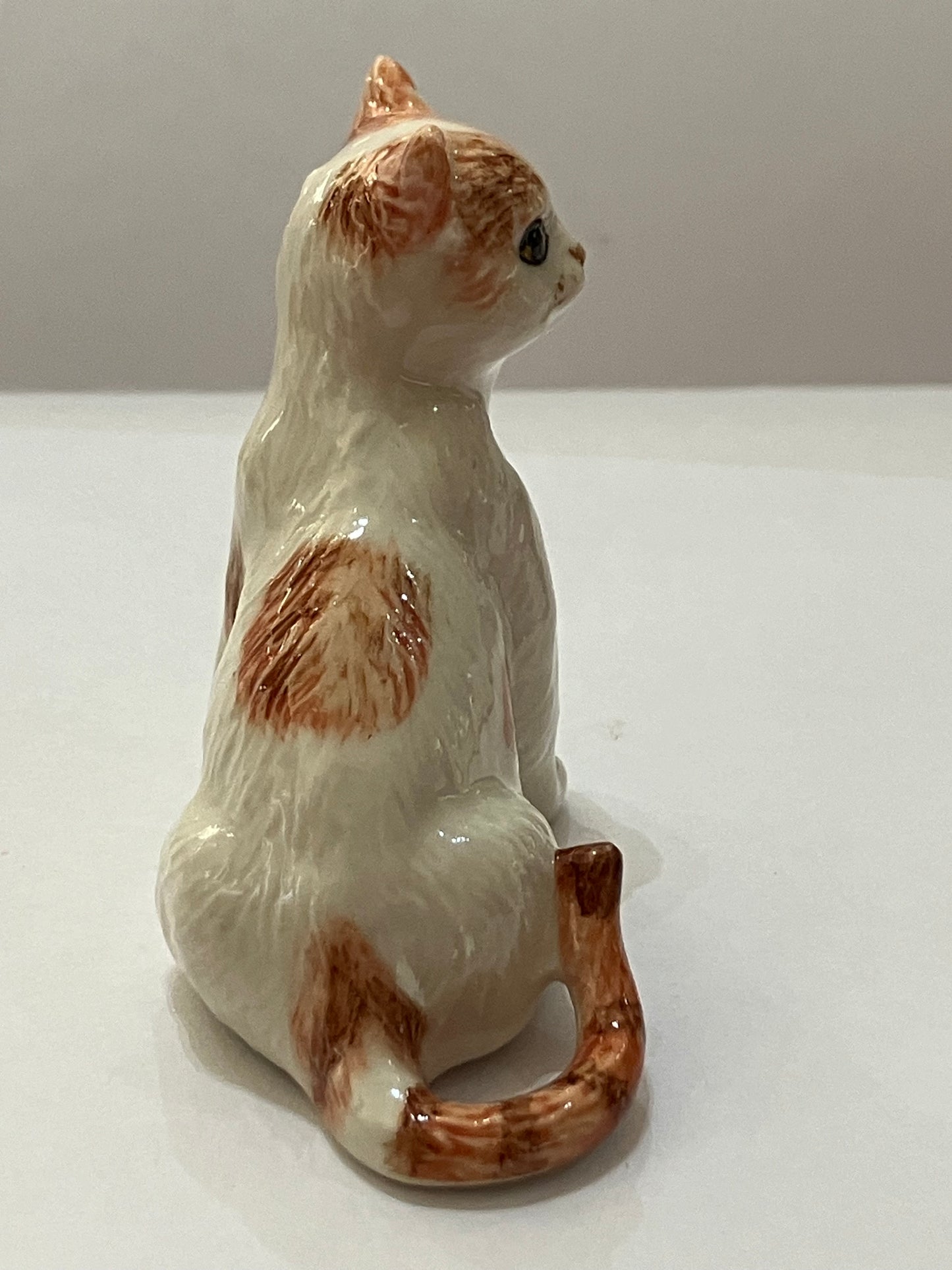 Miniature Porcelain Cats Kittens Figurine White and  Ginger Cat Sitting