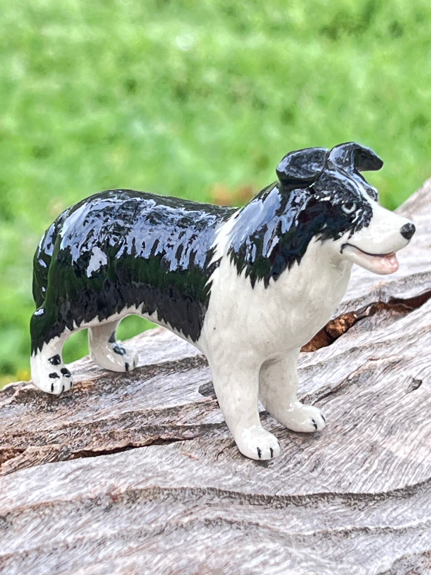 Miniature Porcelain Black and White Border Collie Figurine