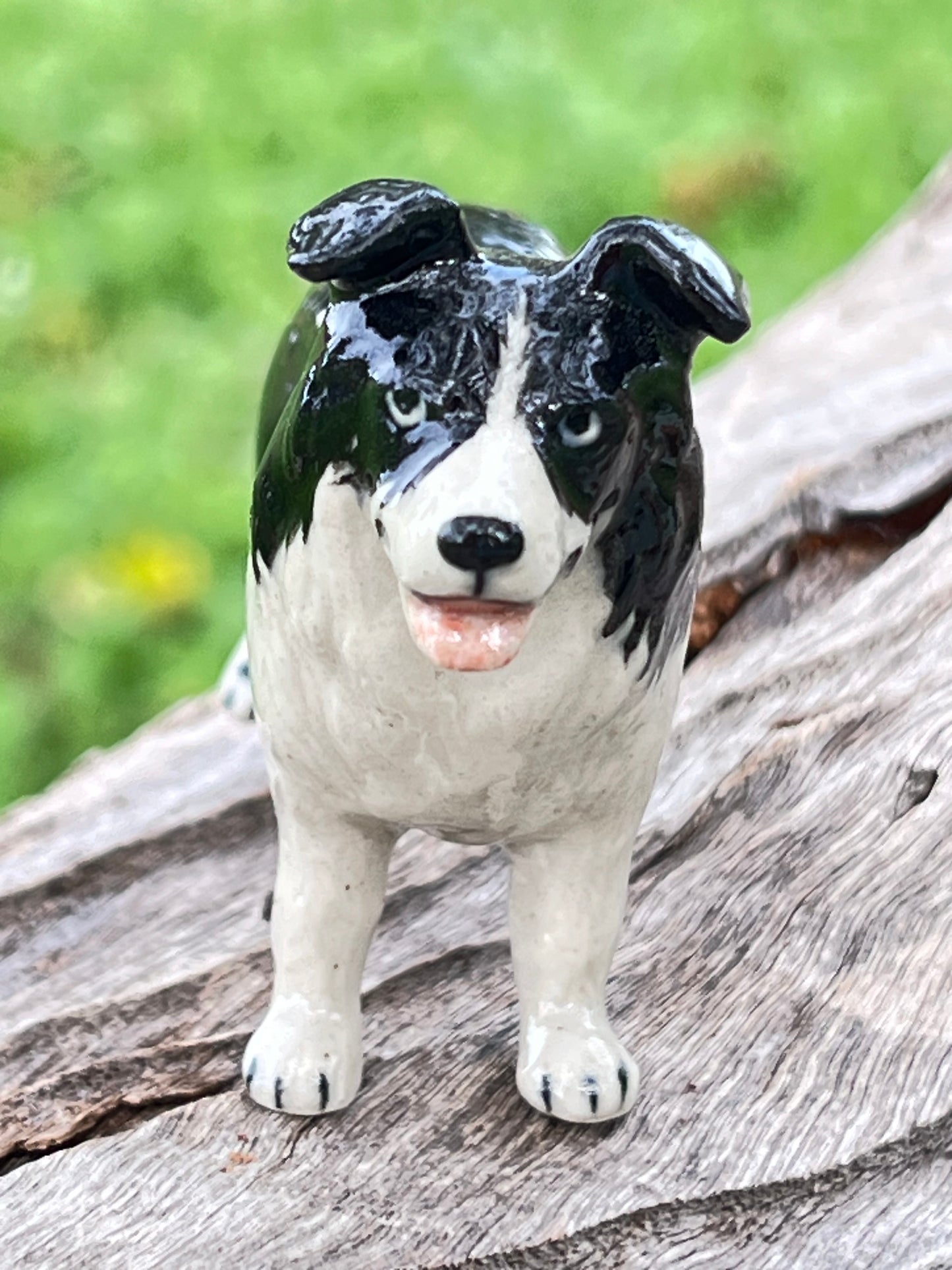 Miniature Porcelain Black and White Border Collie Figurine