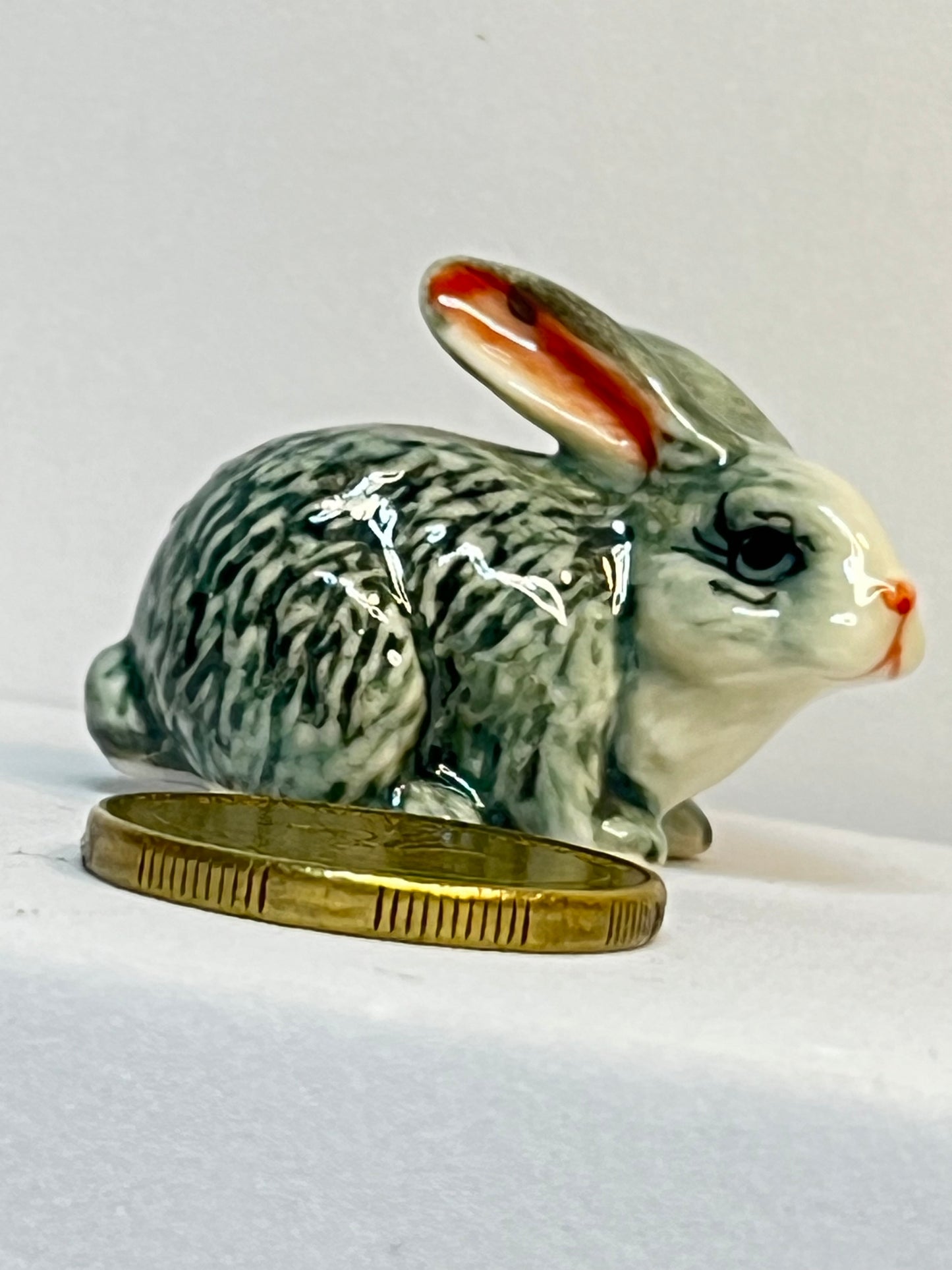 Miniature Porcelain Grey and White Bunny Rabbit Figurine Sitting