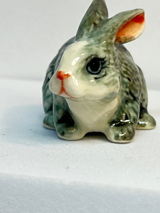 Miniature Porcelain Grey and White Bunny Rabbit Figurine Sitting