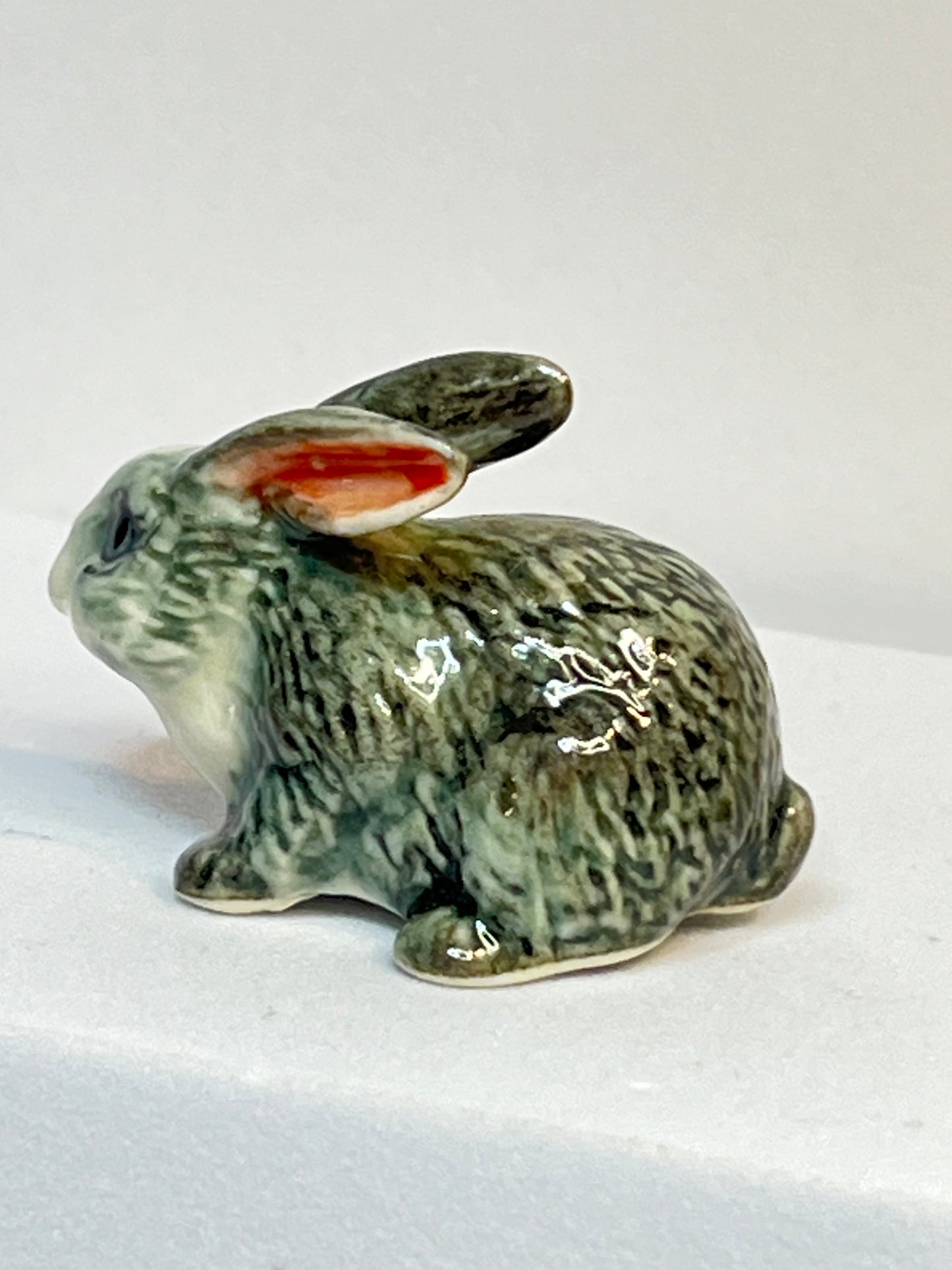 Miniature Porcelain Grey and White Bunny Rabbit Figurine Sitting