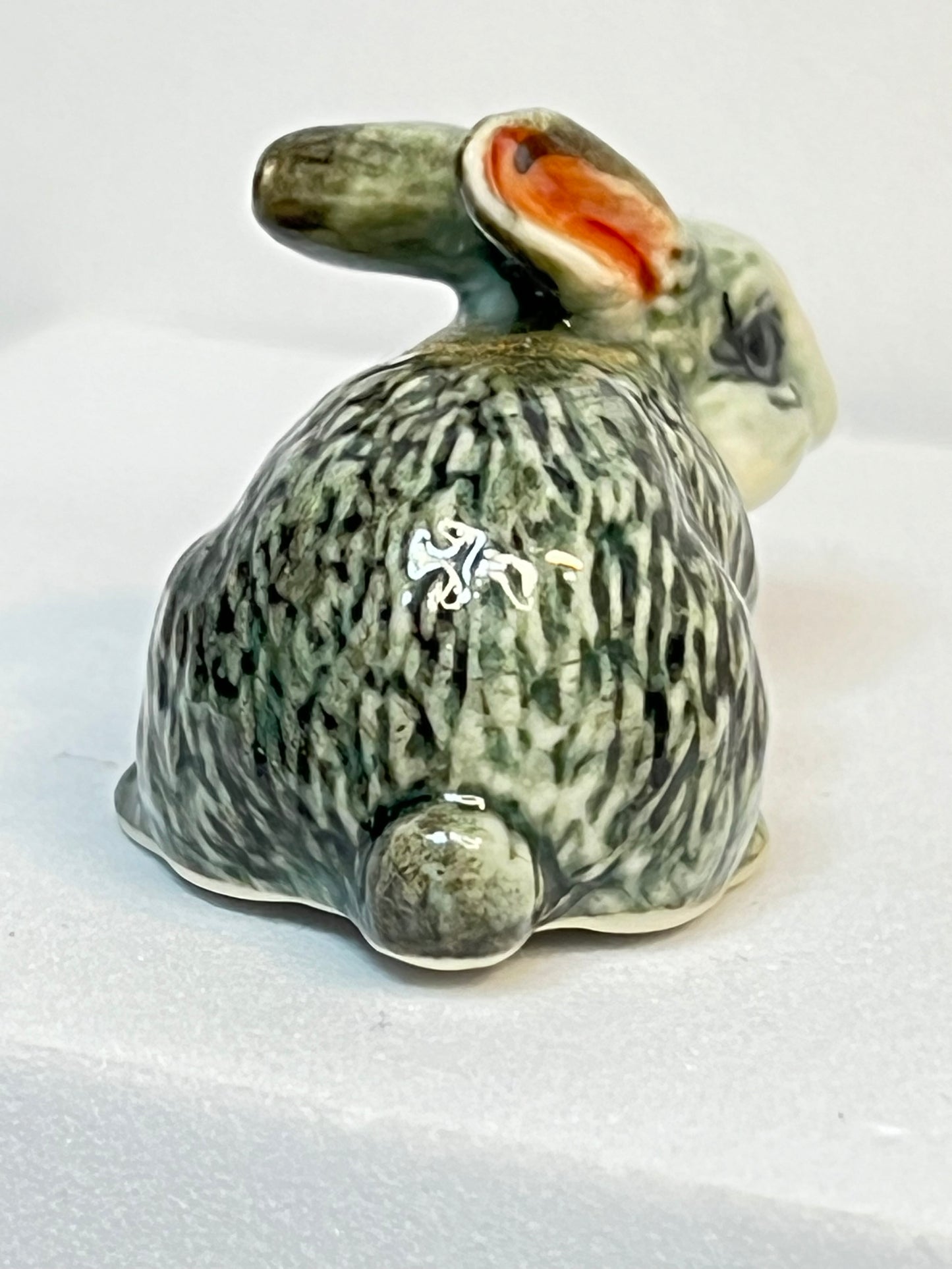 Miniature Porcelain Grey and White Bunny Rabbit Figurine Sitting