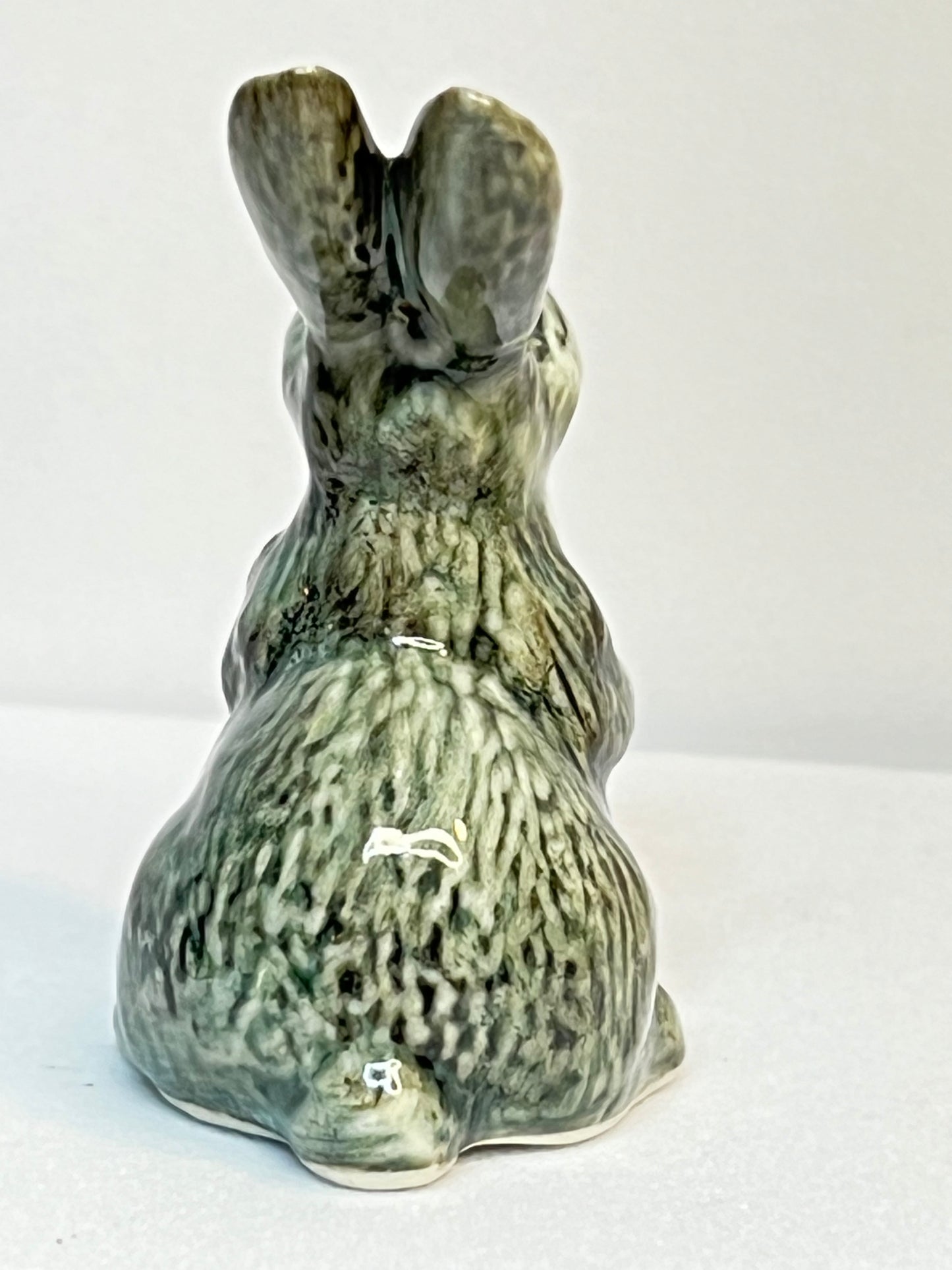Miniature Porcelain Grey and White Bunny Rabbit Figurine Sitting Up