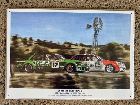 Tin Sign 1984 James Hardie 1000 Bathurst Peter Brock and Dick Johnson Australian Made