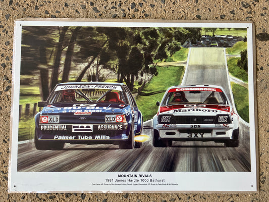 Tin Sign 1981 James Hardie 1000 Bathurst Dick Johnson Peter Brock Holden Commodore