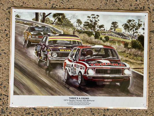 Tin Sign 1972 Hardie FGerodo 500 Bathurst Race Driven by Peter Brock John French Doug Chivas