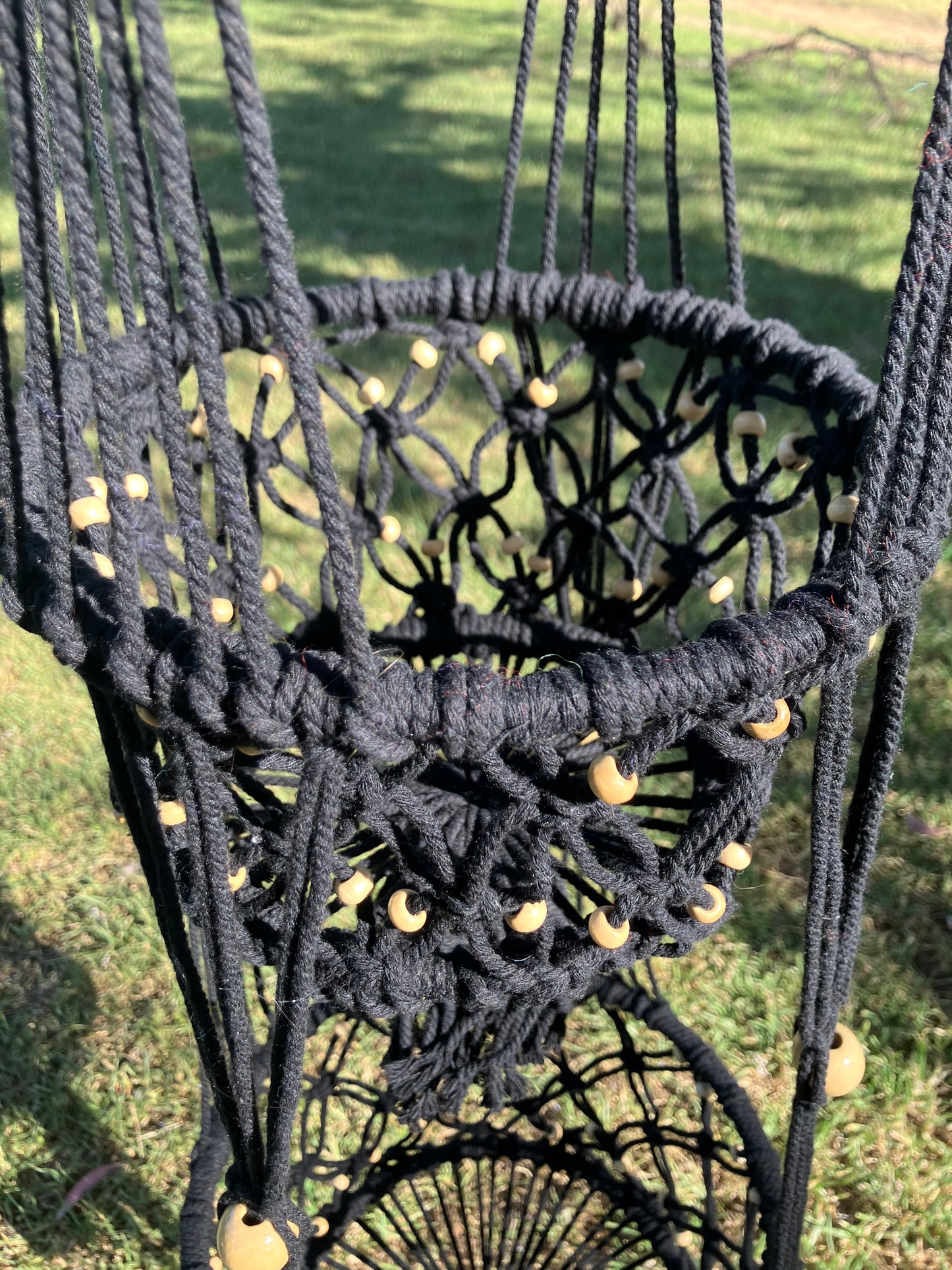 Black Macrame Pot Hanger Double Baskets with Wooden  Beads