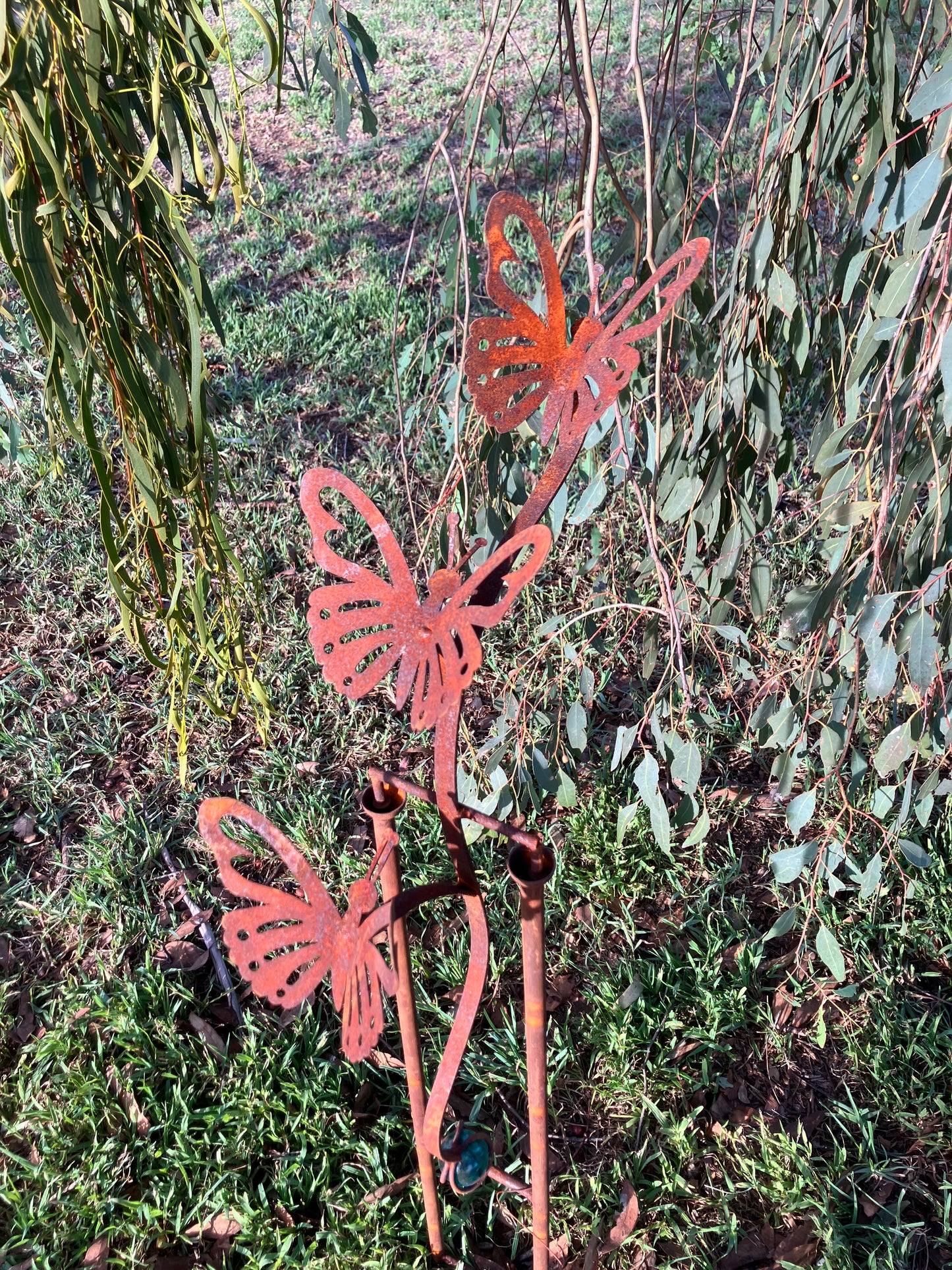 Rusty Garden Art Balancing butterflies with Glass Ball