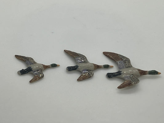 Miniature Porcelain Bird Figurines Flying Mallard Ducks Mini
