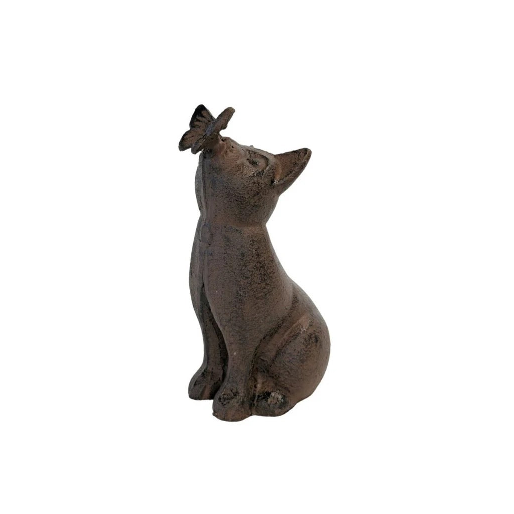 Cast Iron Cat With Butterfly On Nose