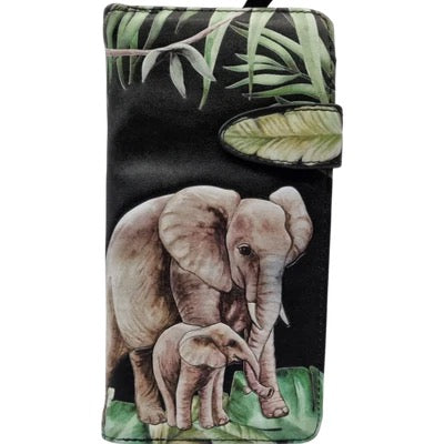 ELEPHANT BLACK JUNGLE LARGE ZIPPER WALLET