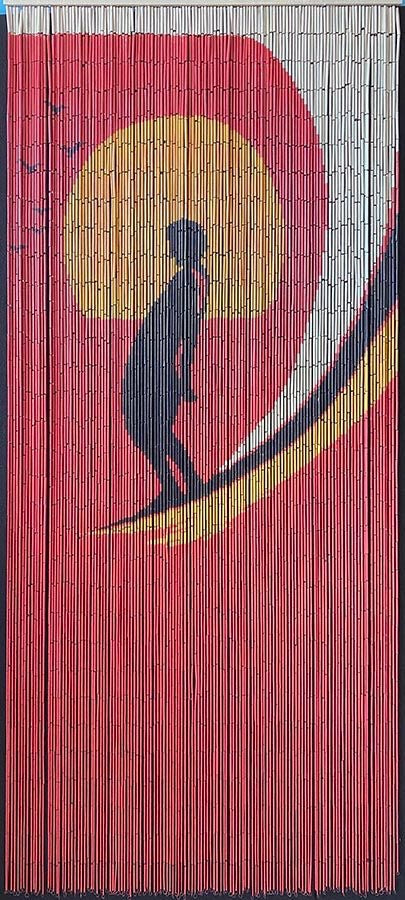 Bamboo Curtain Surf Surfer Riding Wave Scene -Beach Coastal 125 Strings