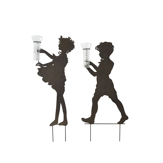 Rusty Boy/Girl Rain Gauge Set of 2